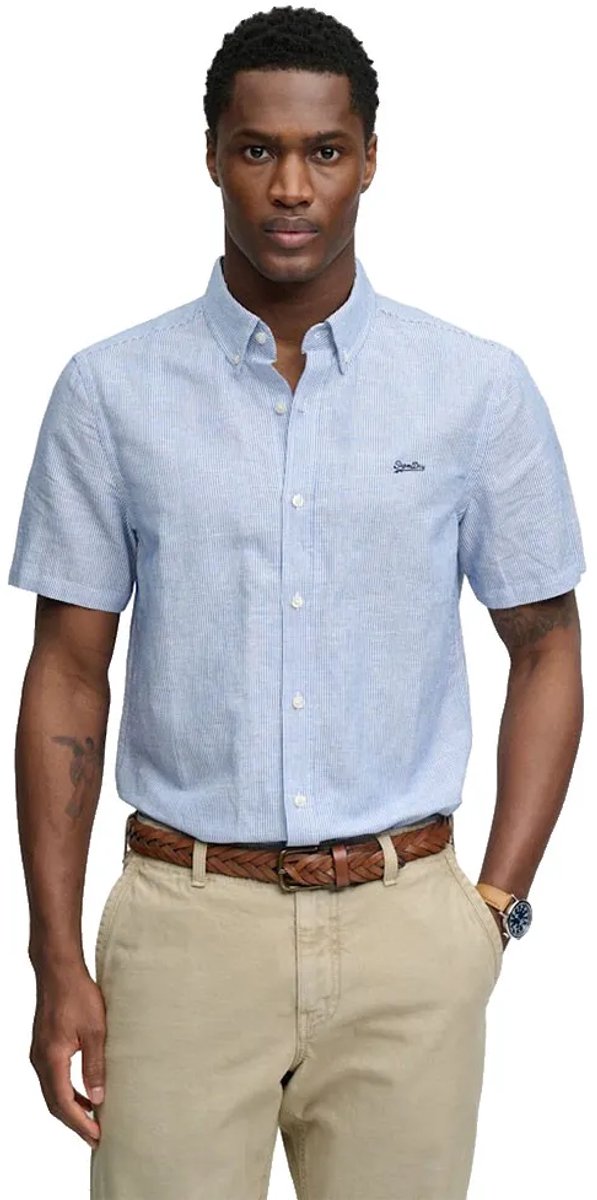 Superdry M4011006a Overhemd Met Korte Mouwen XL Man Blauw