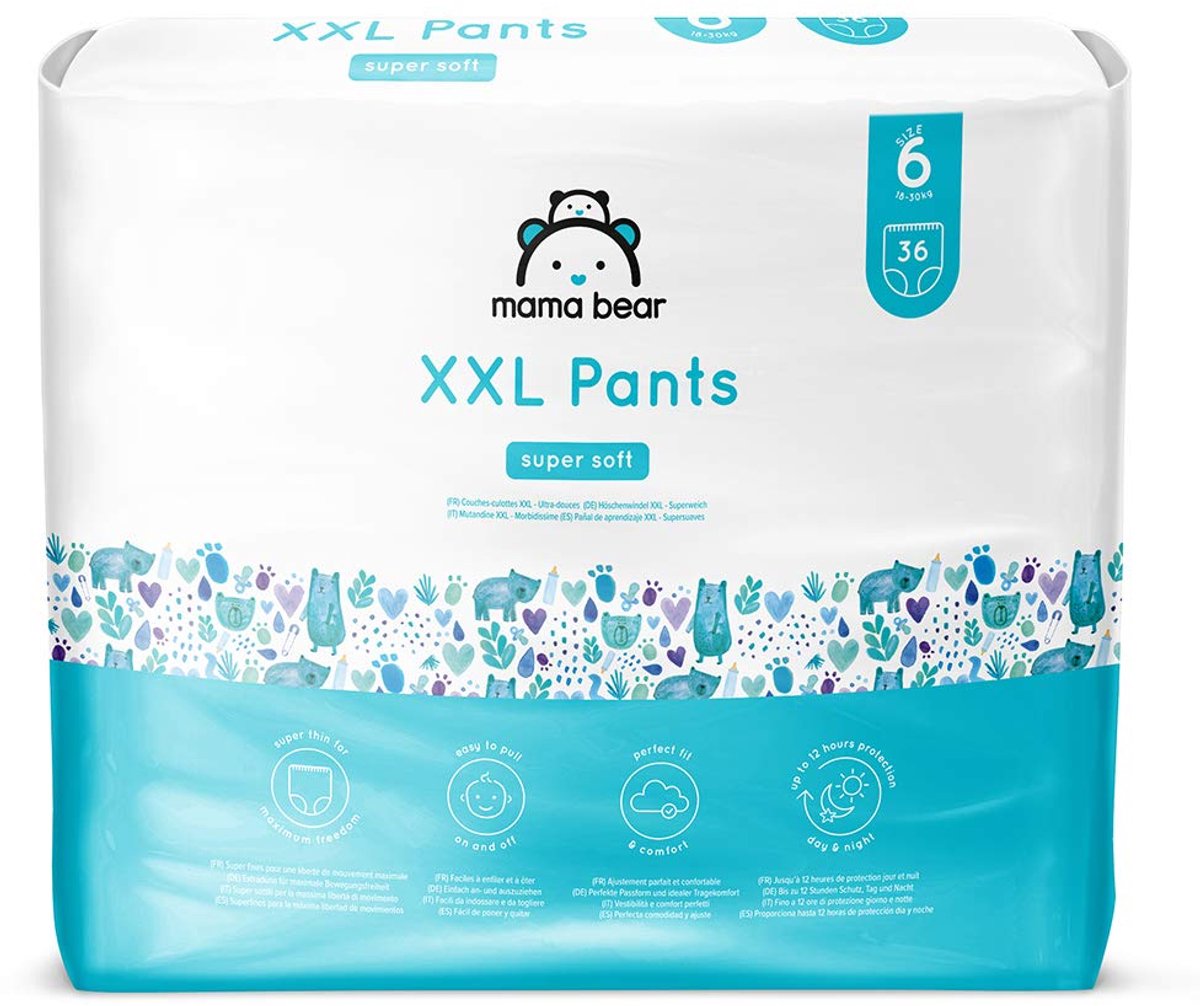 SnelShoppen - Mama Bear Broekluiers XXL Maat 6 (18-30kg) - 72 Stuks (2 Verpakkingen van 36) - Zachte, Ademend, Super Absorberend voor Kinderen - Ideaa