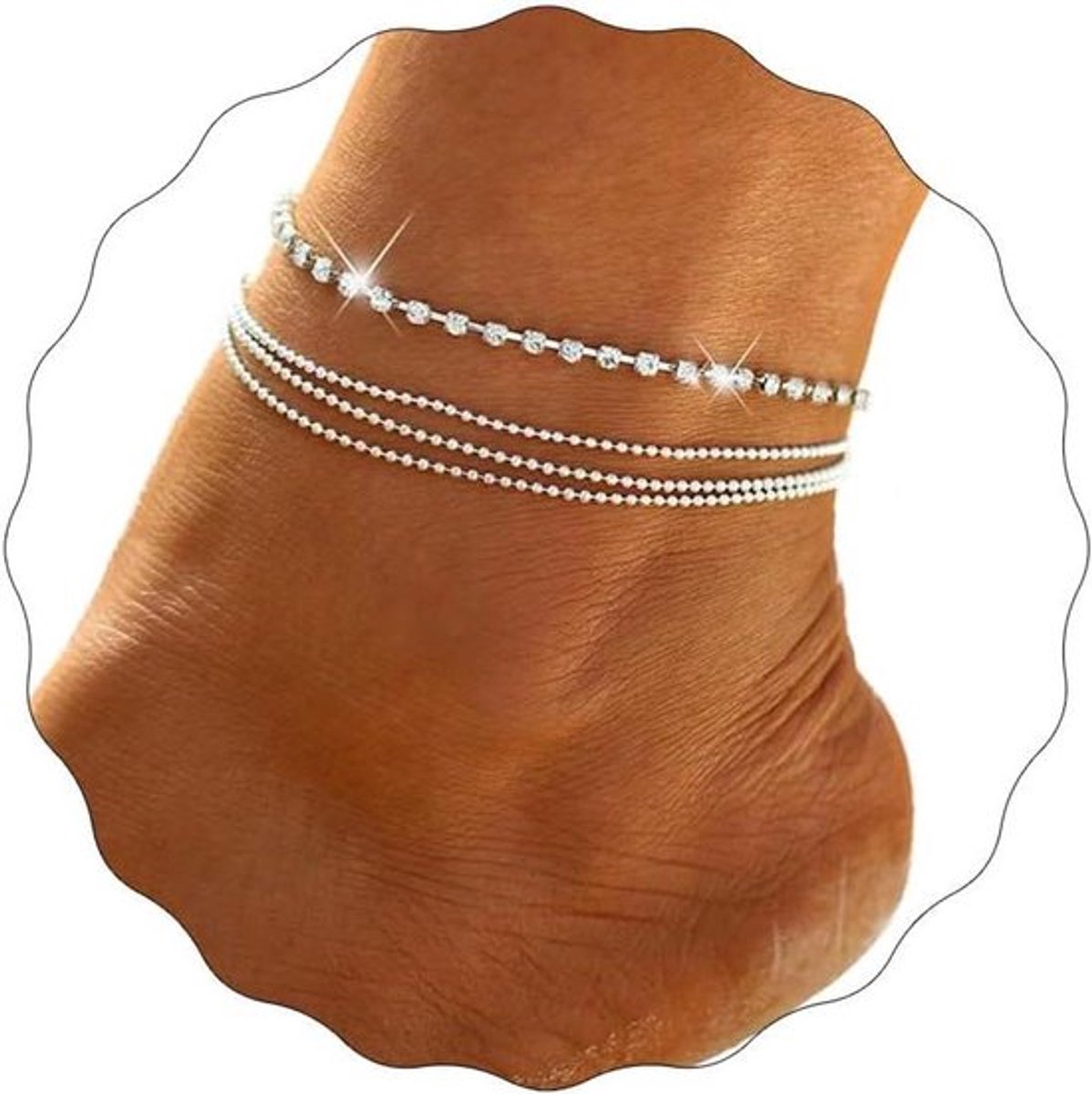Gelaagde verstelbare enkelbandje met strass voor vrouwen en meisjes - Boho stijl - Zomer voet sieraden