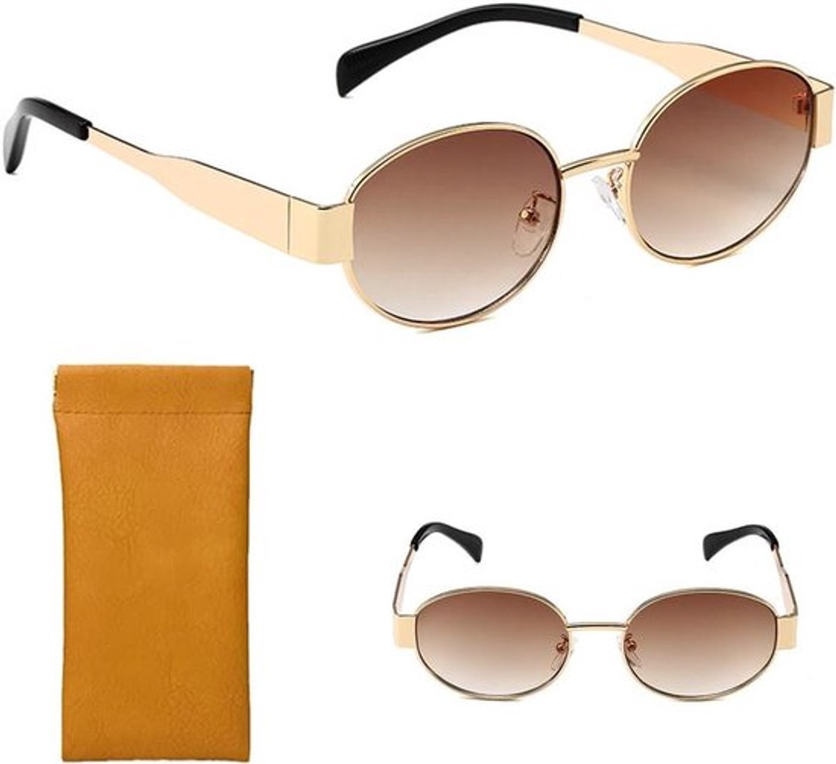 Zonnebril unisex retro ovaal metaal UV400 bescherming inclusief brillenkoker