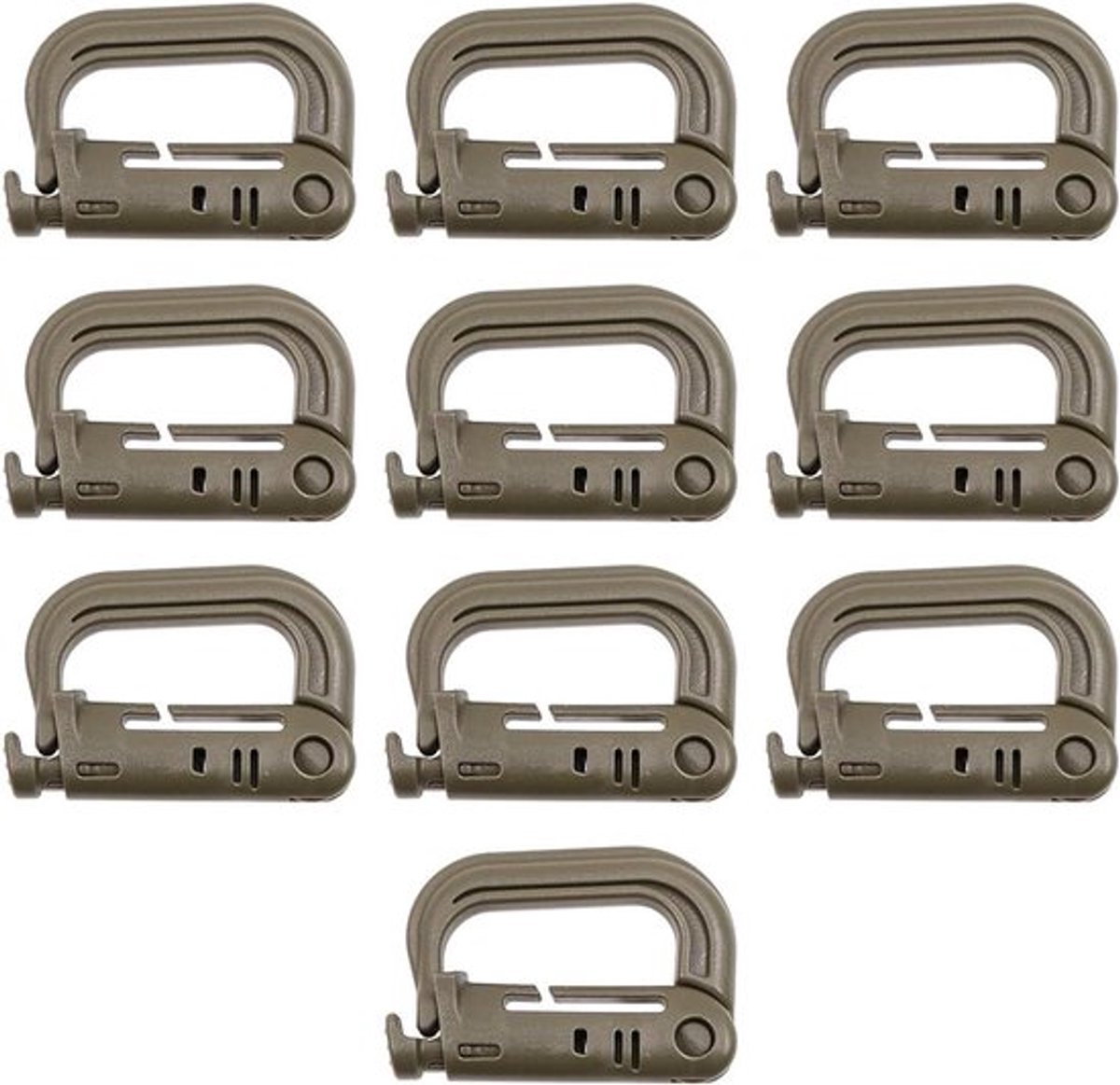 Tactische Karabijnhaak Clips Set voor Klimmen en Wandelen - Outdoor Accessoires met Kunststof D-Ring - Pak van 10stuks
