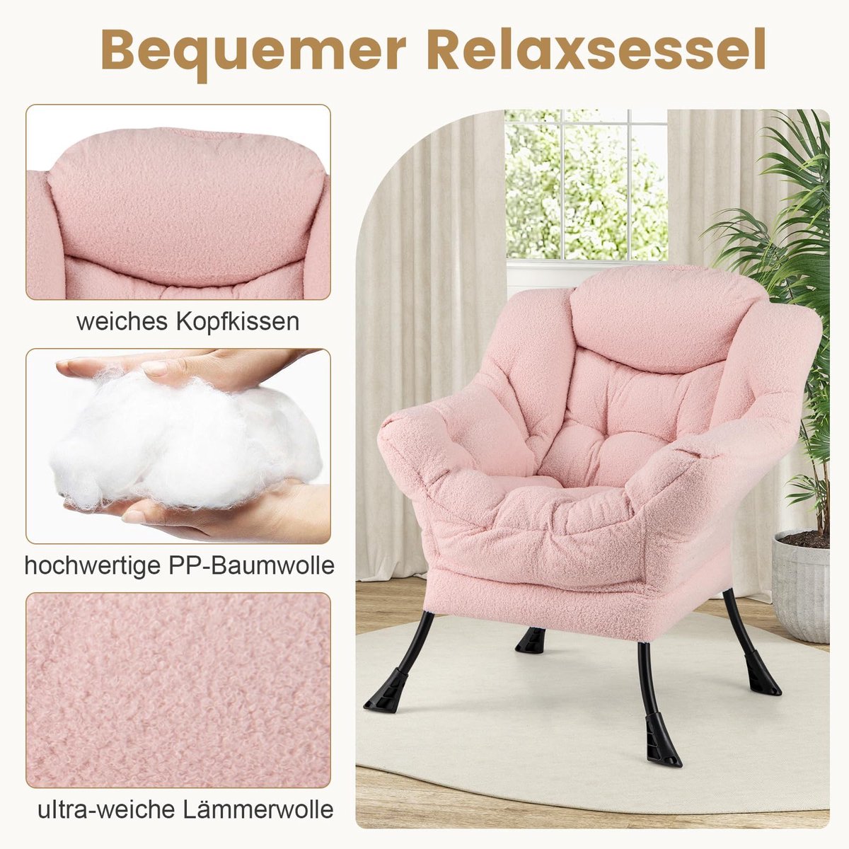 SnelShoppen - Fauteuil met Kruk en Voetensteun, Relaxstoel met Armleuningen, Loungestoel v