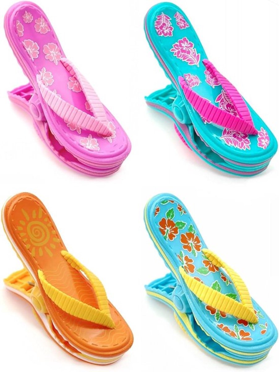 Strandlaken haringen - 4x Grote Zonnebank Handdoek Clips Flip Flop Style, Veelkleurig