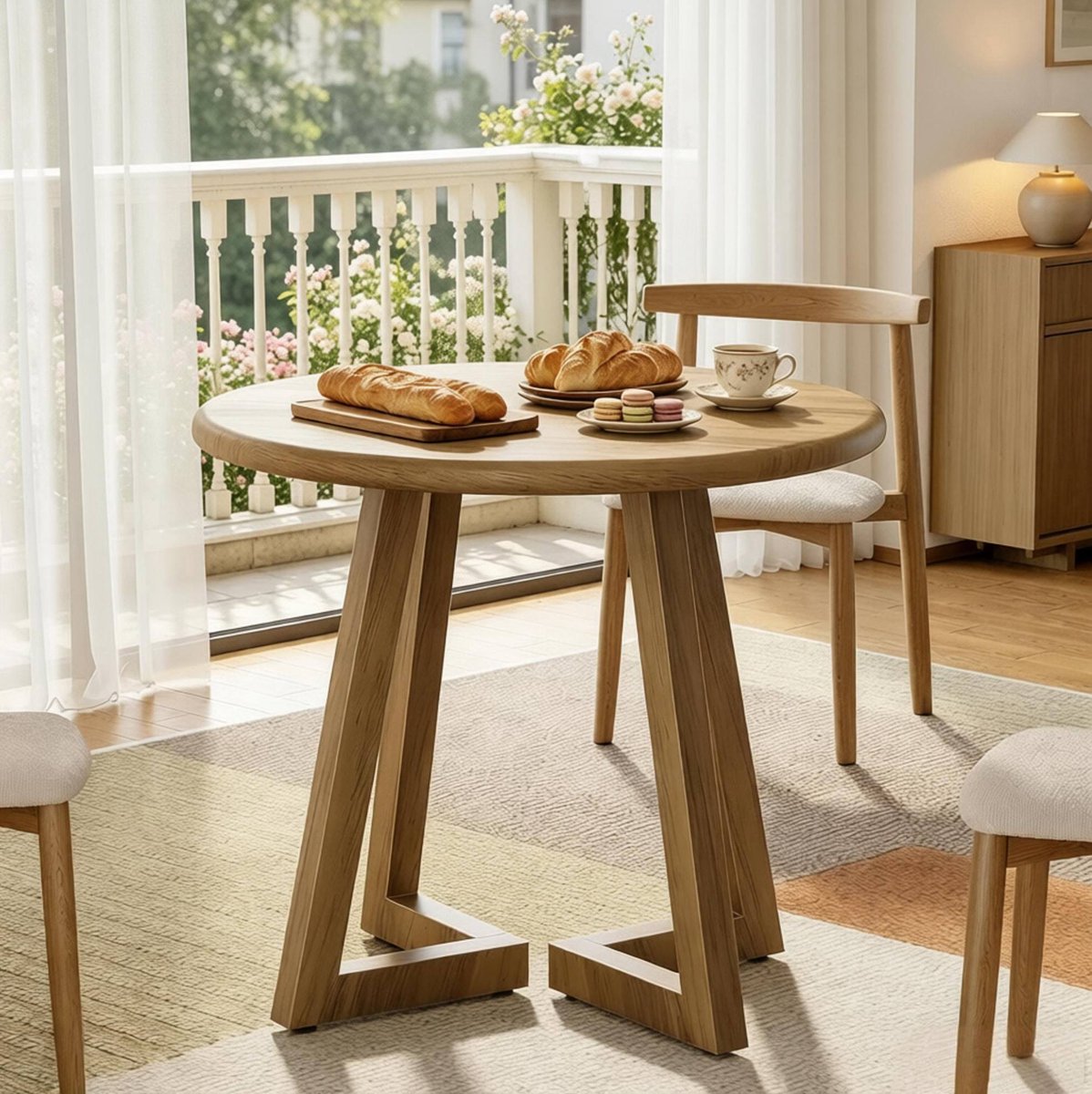 REDOM - Tafel - Ronde vorm - Vier verstelbare voetpads - Retro & vintage stijl - Keuken en woonkamer - MDF - Bruin - 80 x 80 x 75 cm