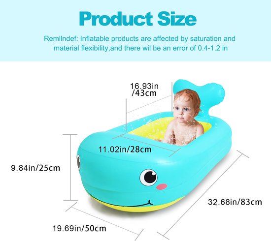 Opblaasbaar babybad in walvis - Draagbare reisbabybadkuip voor baby's - Lichtgewicht, lekvrij en opvouwbaar babybad - Ideaal voor reizen en thuis.90×50×25cm — afbeelding 5