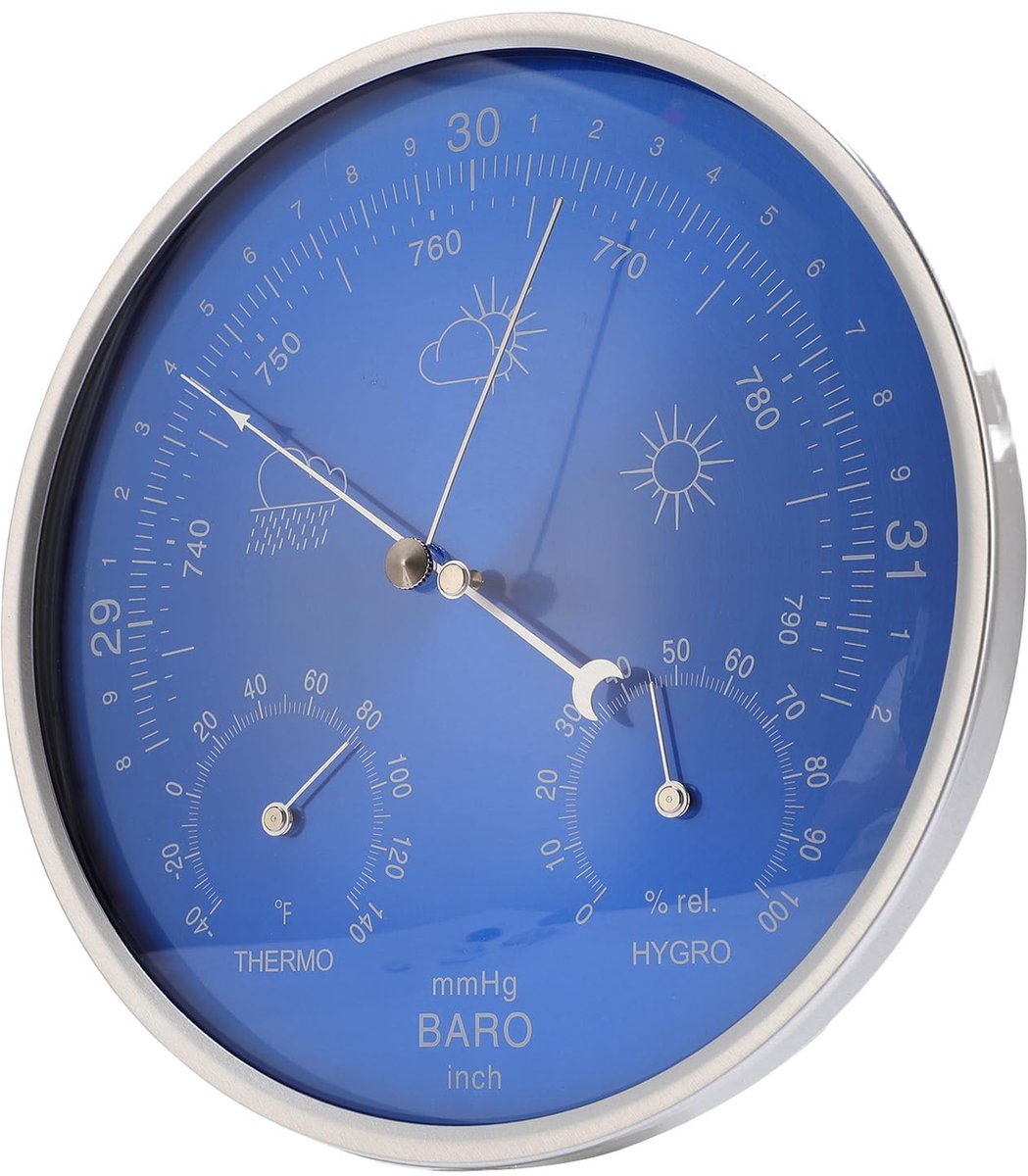 SnelShoppen - Luocute Thermometer Barometer Hygrometer 3-in-1, 7,09 Inch, Blauwe Wijzerplaat, Nauwkeurige Weerinstrumenten voor Buiten, Muur Hangen, T