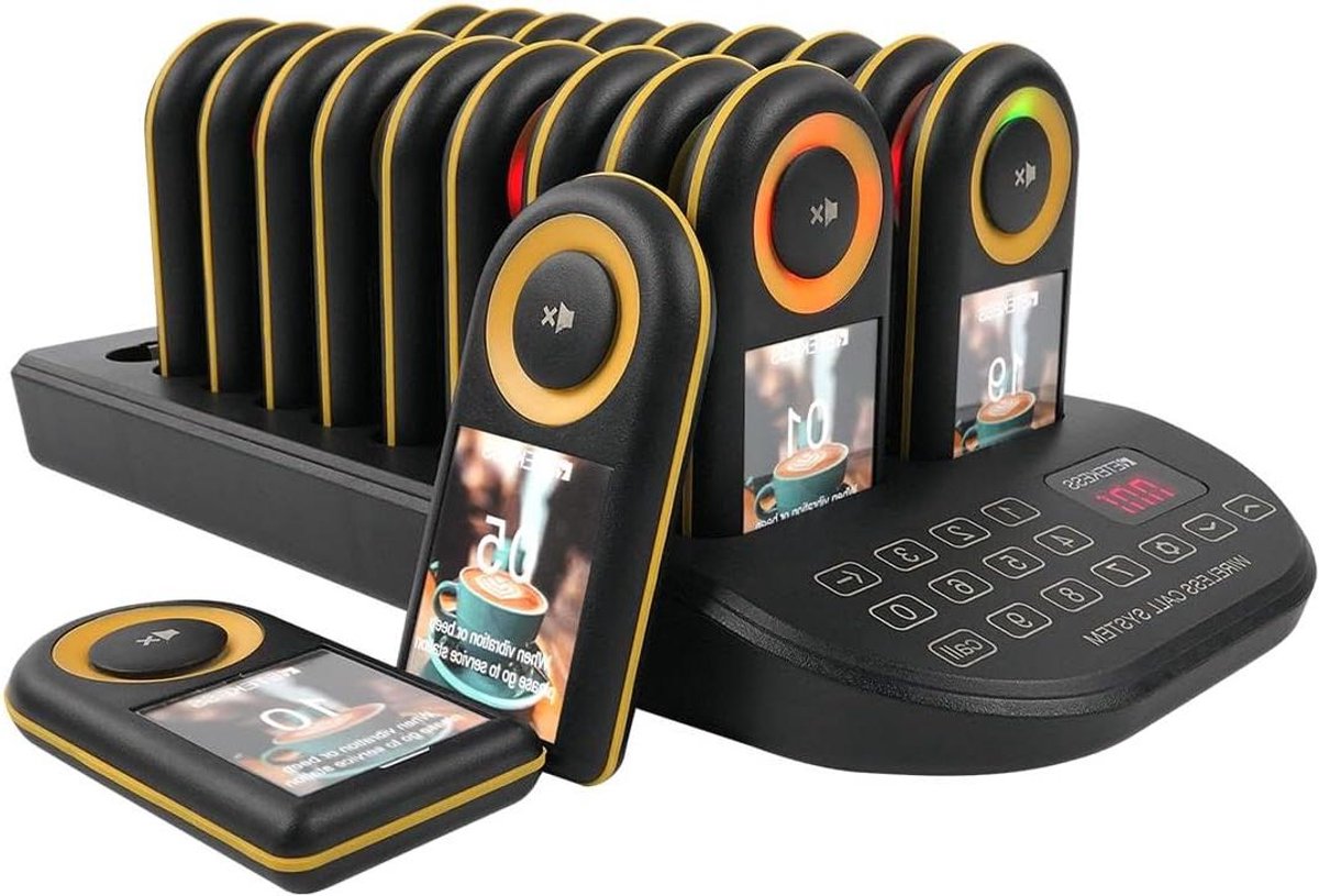Oproepsysteem Restaurant - Pager Systeem - Klantenservice Verbeteren - 500M Bereik - 20 Pagers - Wit