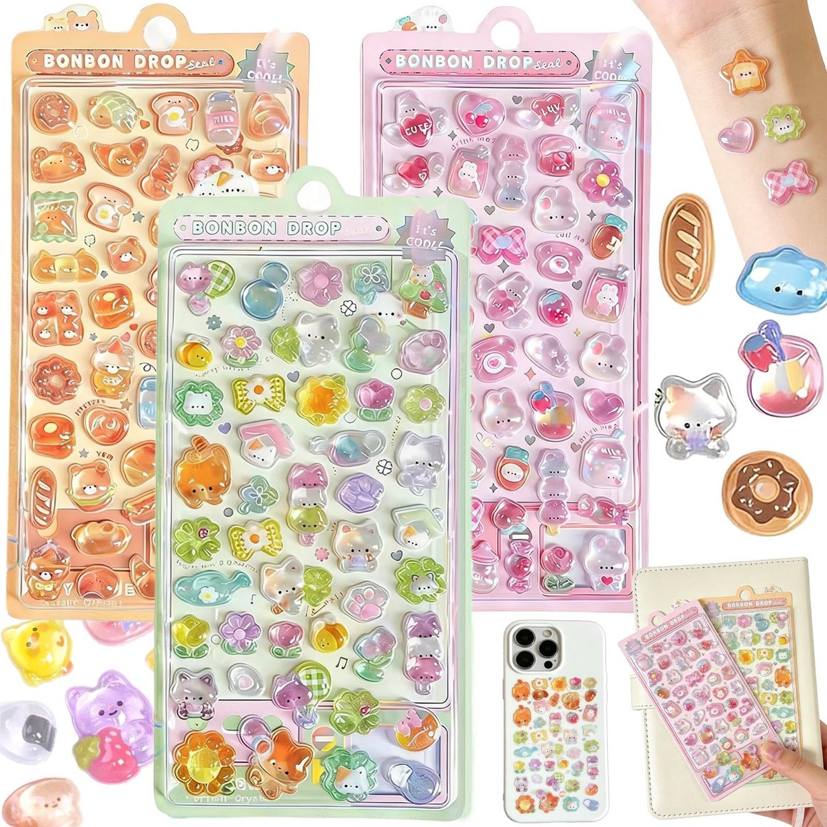 Dailygoods- Dierenstickers 3D-reliëf - Dierenstickers voor Kinderen - Decoratieve Stickers - Creatief Cadeau - Waterbestendig Kunststof - 3 Stuks - Decoratiestickers