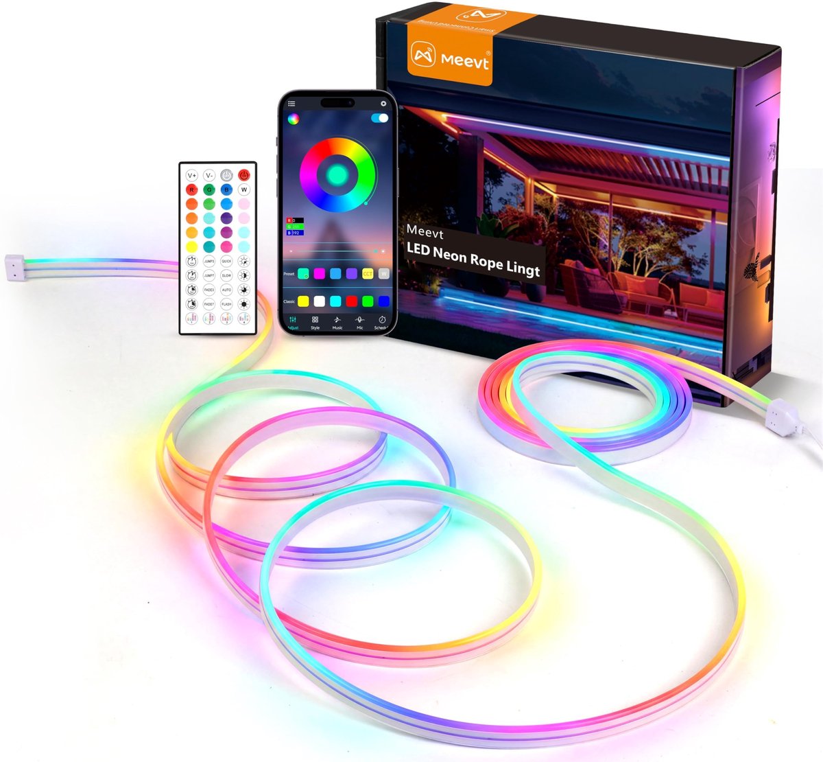 SnelShoppen - 20M Neon LED Strip RGB, 24V Waterdichte LED Strip voor Buiten, Tuin, Gaming, Muzieksynchronisatie via App & Afstandsbediening, Siliconen