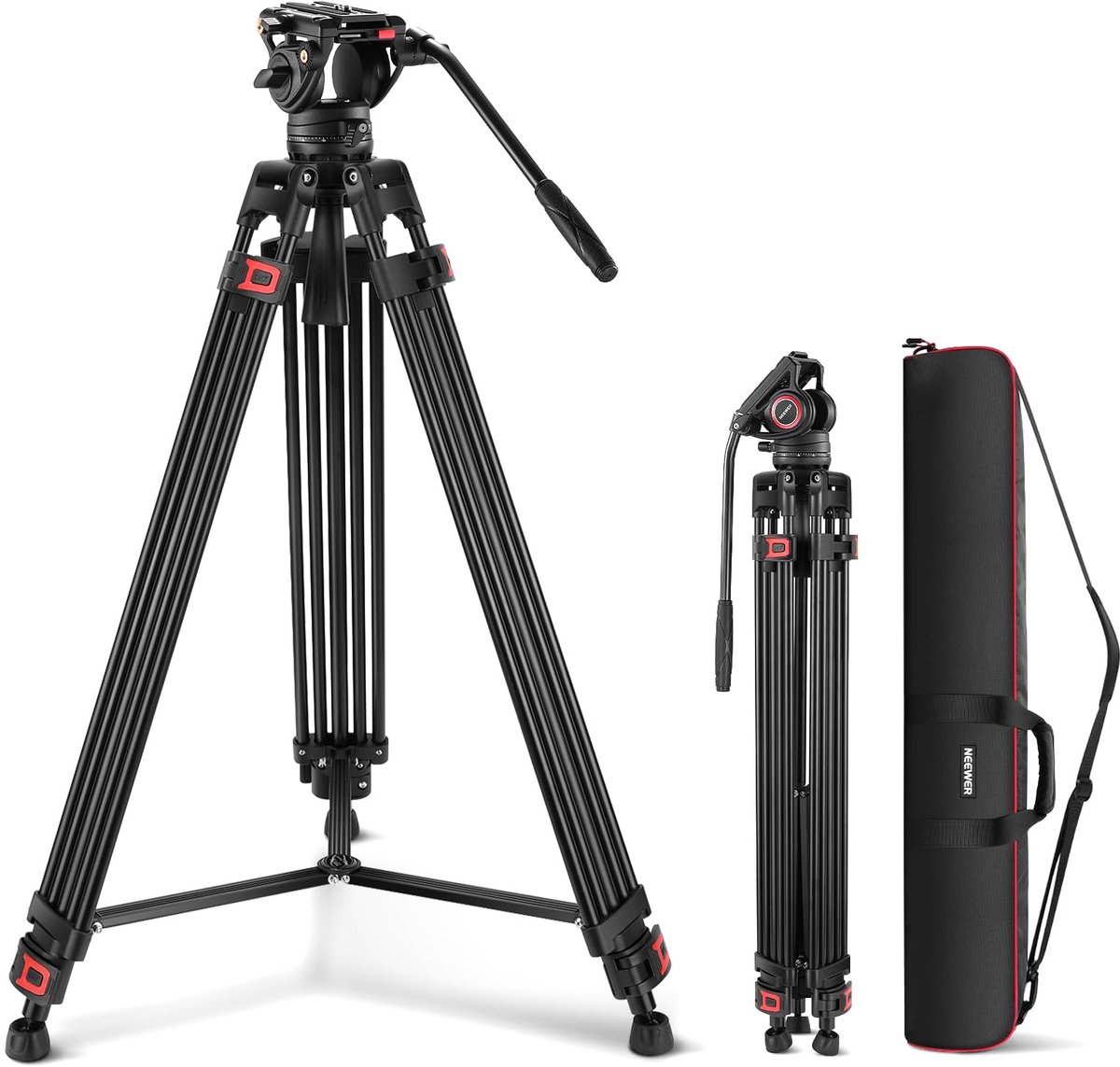 Dailygoods - 74 Inch Pro Videostatief met Vloeistofkop, Max. Belastbaarheid 8 kg