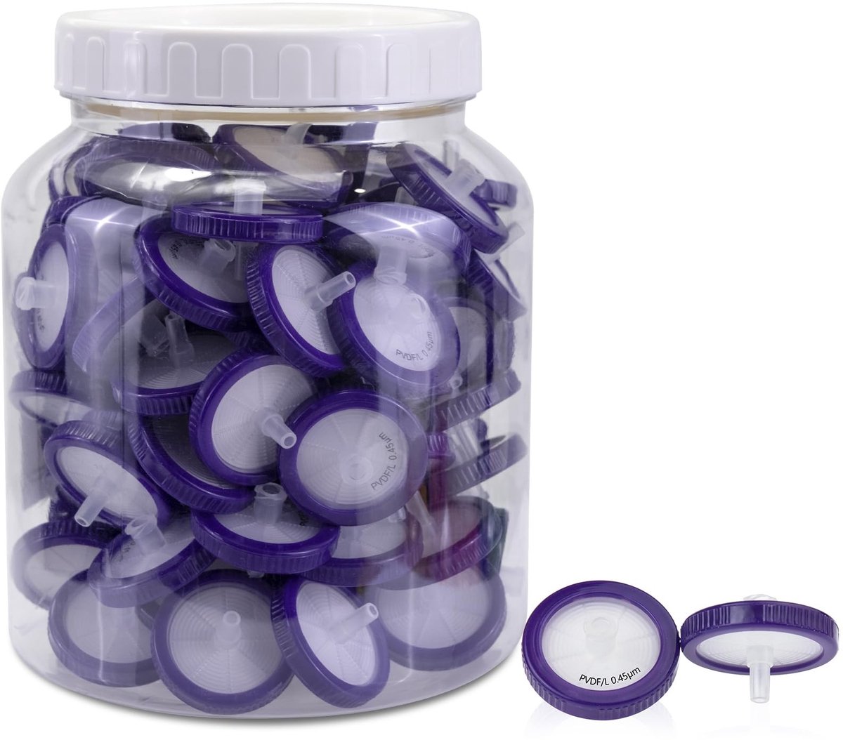 Dailygoods- Spuitfilters 100 stuks - PVDF Hydrofiel - 0,45 μm Poriëngrootte - 33 mm Membraandiameter - Hoge Doorstroomsnelheid - Lage Eiwitbinding - Filtratie