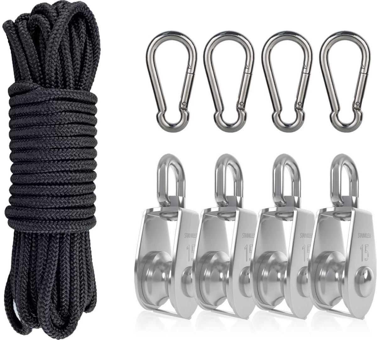 Dailygoods - 4 Stuks Roestvrij Stalen Katrollen - Enkele Katrol Blok voor Kabeltoepassingen
