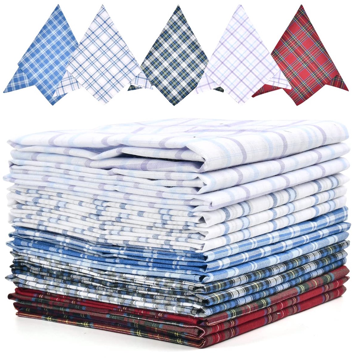 Dailygoods - Heren Zakdoeken Set van 15 Stuks - Grote Katoenen Hankies in Geruit Patroon