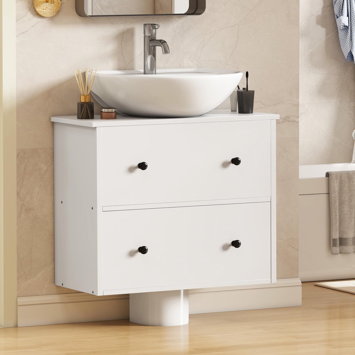 Dailygoods - Badkamer onder gootsteen kast met 2 lades - Muur gemonteerd, wit