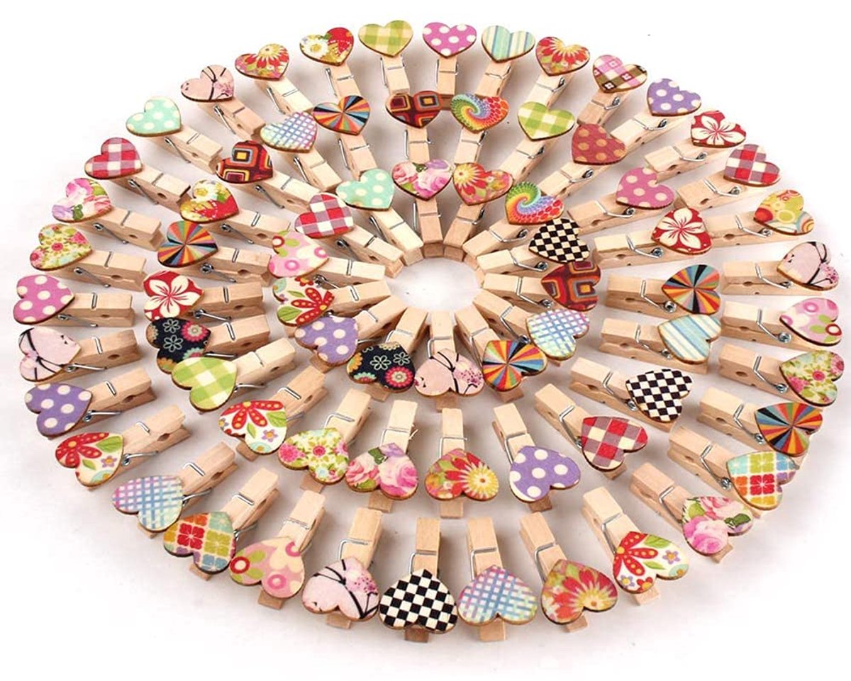 Dailygoods - 100 Pack Mini Wasknijpers met Harten - Knutselclips voor Creatieve Projecten