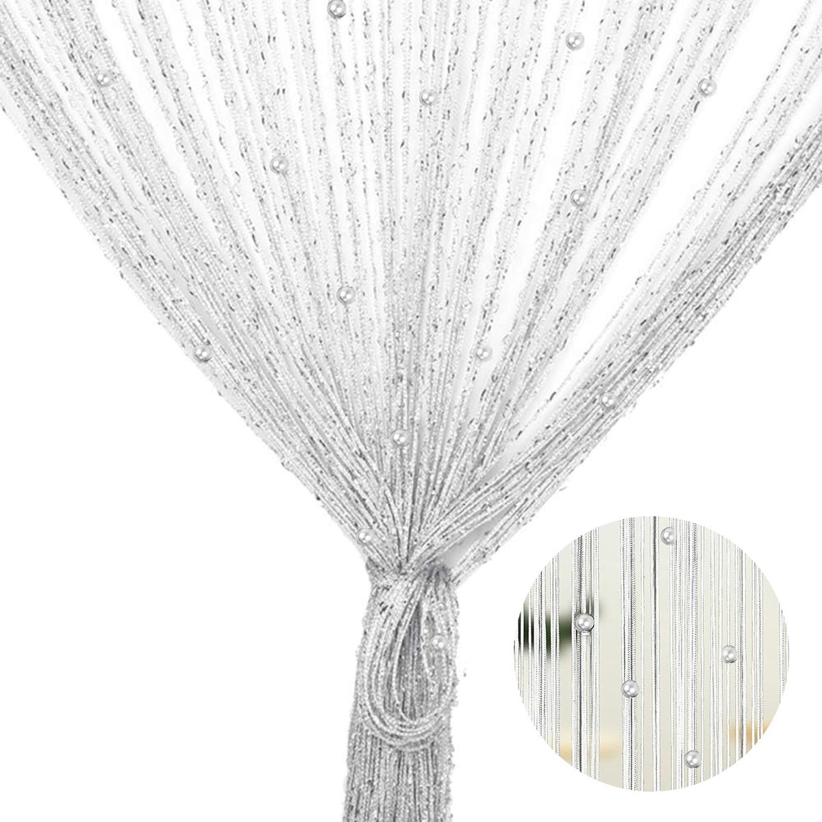 Dailygoods - Draadgordijn met Witte Parels - Insectenbescherming voor Tuindeuren 100 x 200 cm