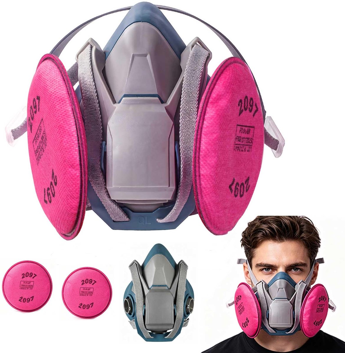 SnelShoppen - Adembeschermingsmasker Halfgezichtsmasker 6502QL met 2097 Filters, Herbruikbaar Stofmasker voor Fijnstof, Schilderen, Slijpen en Dampen