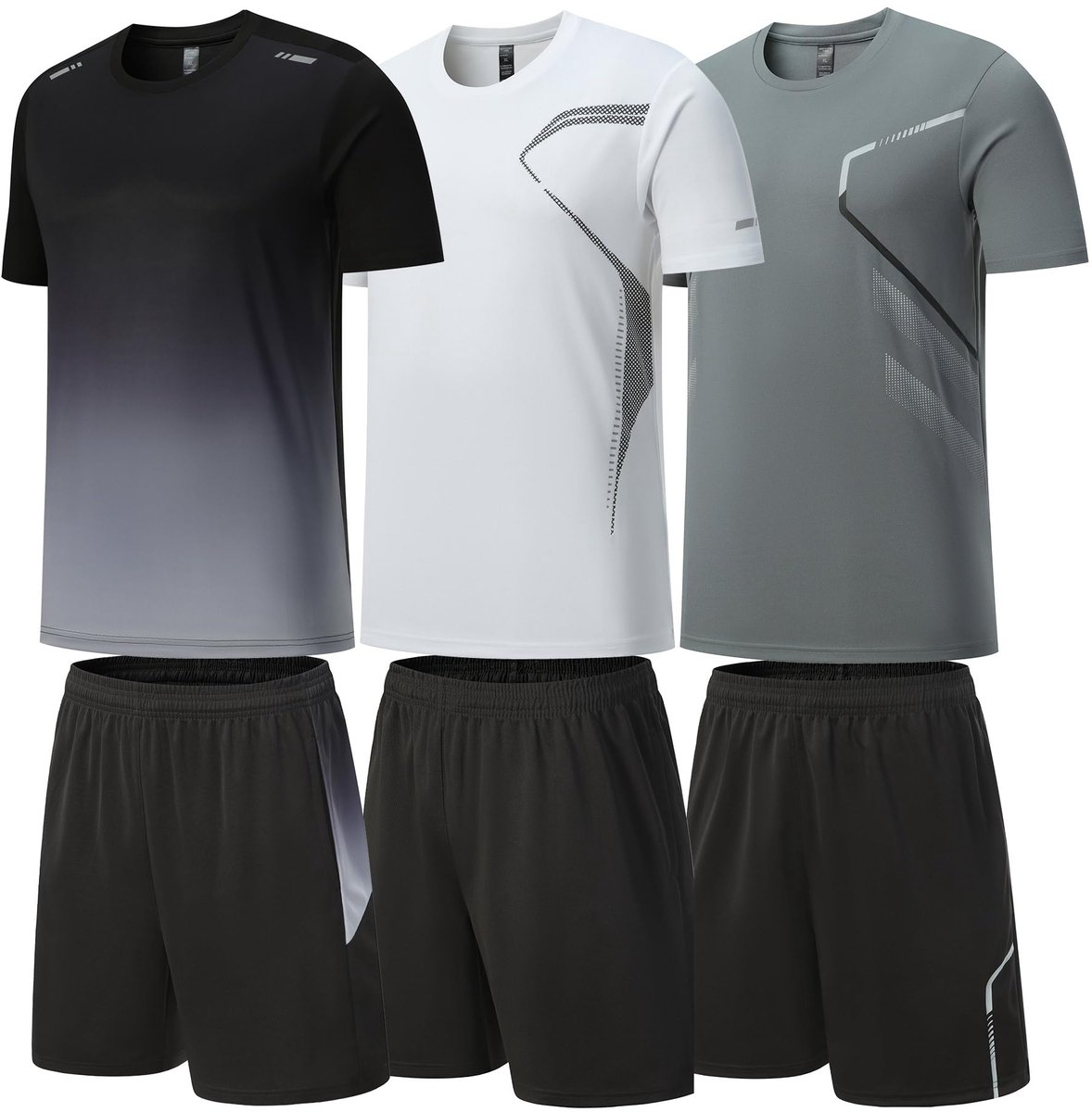 SnelShoppen - Gym Kleding voor Mannen Workout Shirts Set 3 Pack - Zwart Wit Grijs XXL - Ideaal voor Hardlopen, Voetbal, Atletische Oefeningen, Sportou