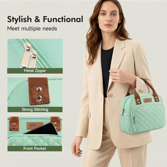 SnelShoppen - Geïsoleerde Lunchtas voor Vrouwen en Mannen, Koeltas Lunchbox Draagtas in Groen, Perfect voor Werk, School, Picknick en Meer van Snelshoppen — afbeelding 4