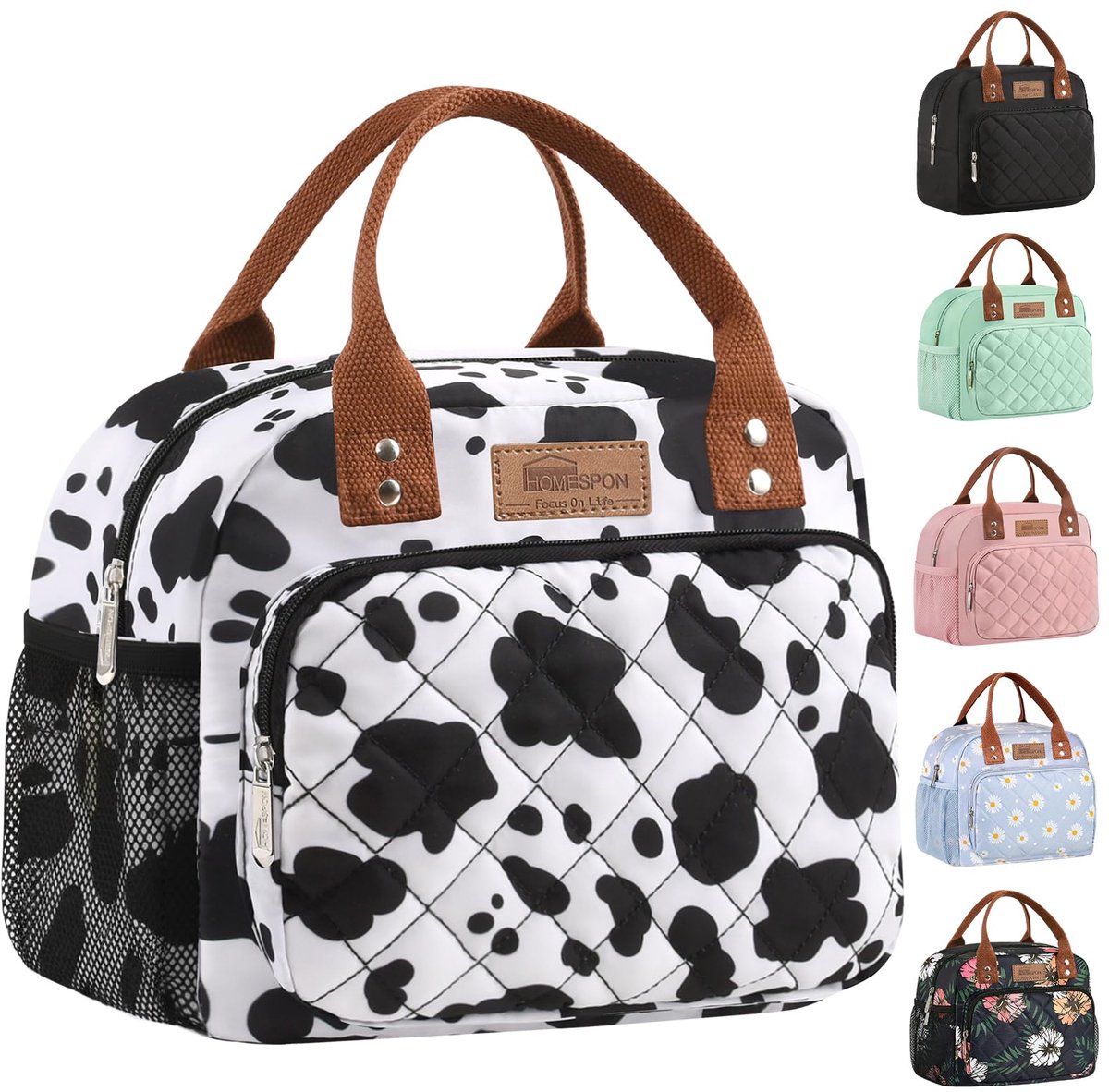 SnelShoppen - Geïsoleerde Lunchtas voor Vrouwen en Mannen - Koeltas Lunchbox Container - Dames en Heren Draagtas - Koe Print voor Werk, School en Pick