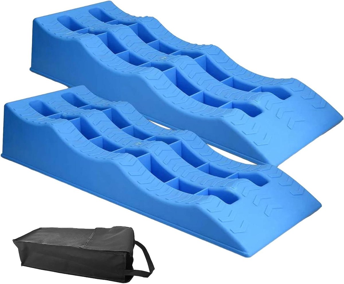 Onderlegkeggen 2 stuks - Nivelleringsblokken Camper - Oneffen Terrein - Drieweg Nivellering - Max 4 Ton - Blauw