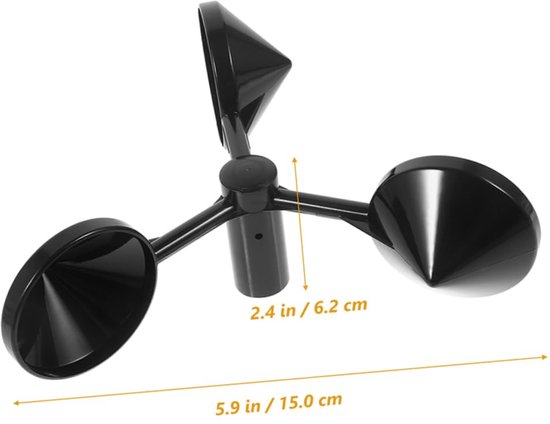 Windmeter Bladen Set - Windmeter Cup - Windmetingen Uitvoeren - 3-Kops Ontwerp - 15 x 15 x 12.4 cm - Zwart — afbeelding 2