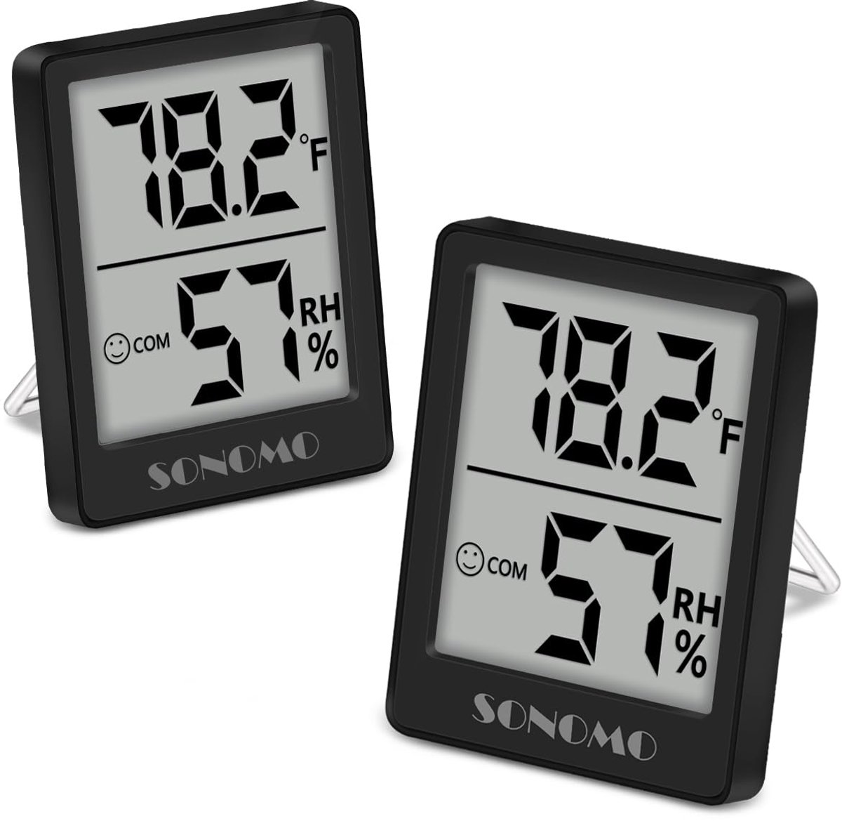 SnelShoppen - Thermische Hygrometer 2 Stuks Digitale Hygrometer Binnen - Hoge Nauwkeurigheid Temperatuur en Vochtigheid Meter - Wandmontage - Zwart