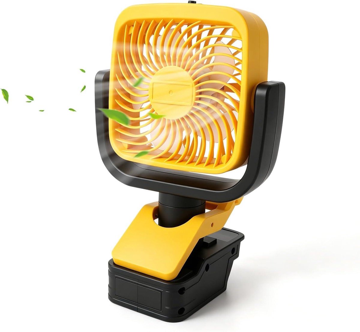 Draagbare Clip Ventilator - Draadloze Ventilatorkop - Werkplaats Koelen - Compatibel met 20V Batterij - 210 Graden Aanpassing - Geel
