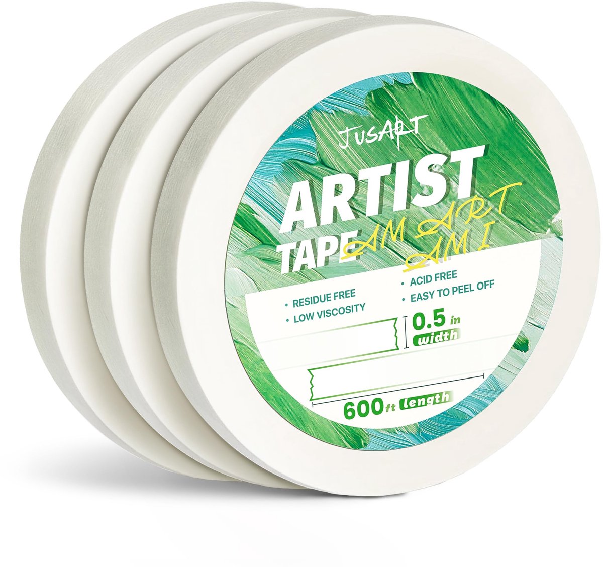 Dailygoods- Kunstenaarstape 3-pack - 1/2 Inch Breed - 600 Voet Lang - Zuurvrij - Residuvrij Verwijderbaar - Antibloedingsbarrière - Aquareltape