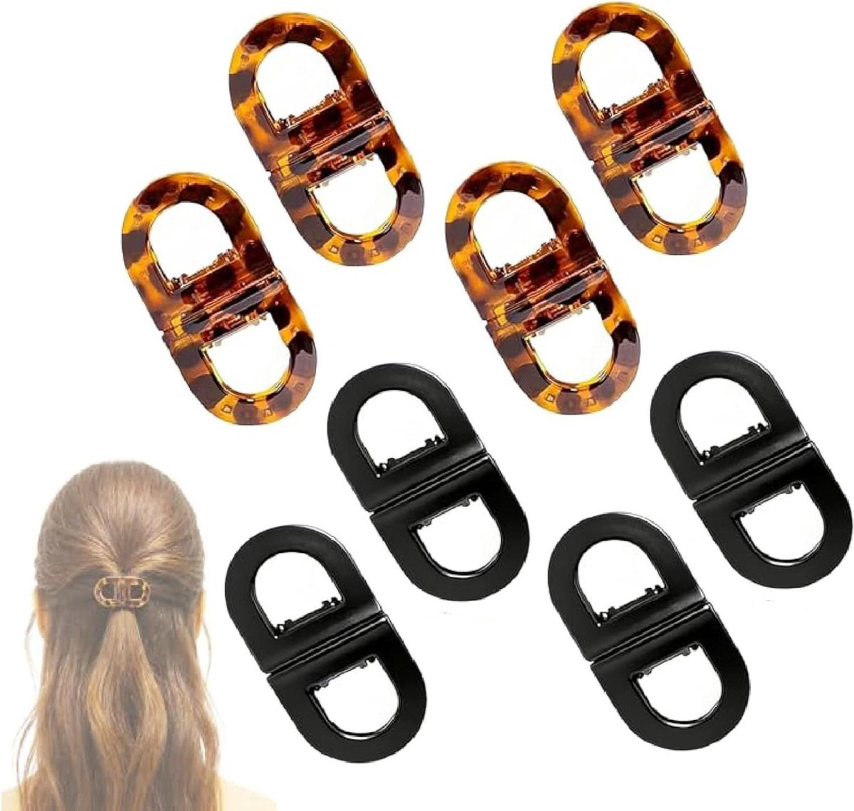 Magnetische Haarspelden - Haarclips Antislip - Haar Stylen - Innovatief Magneetdesign - 8 stuks - Zwart en Luipaard