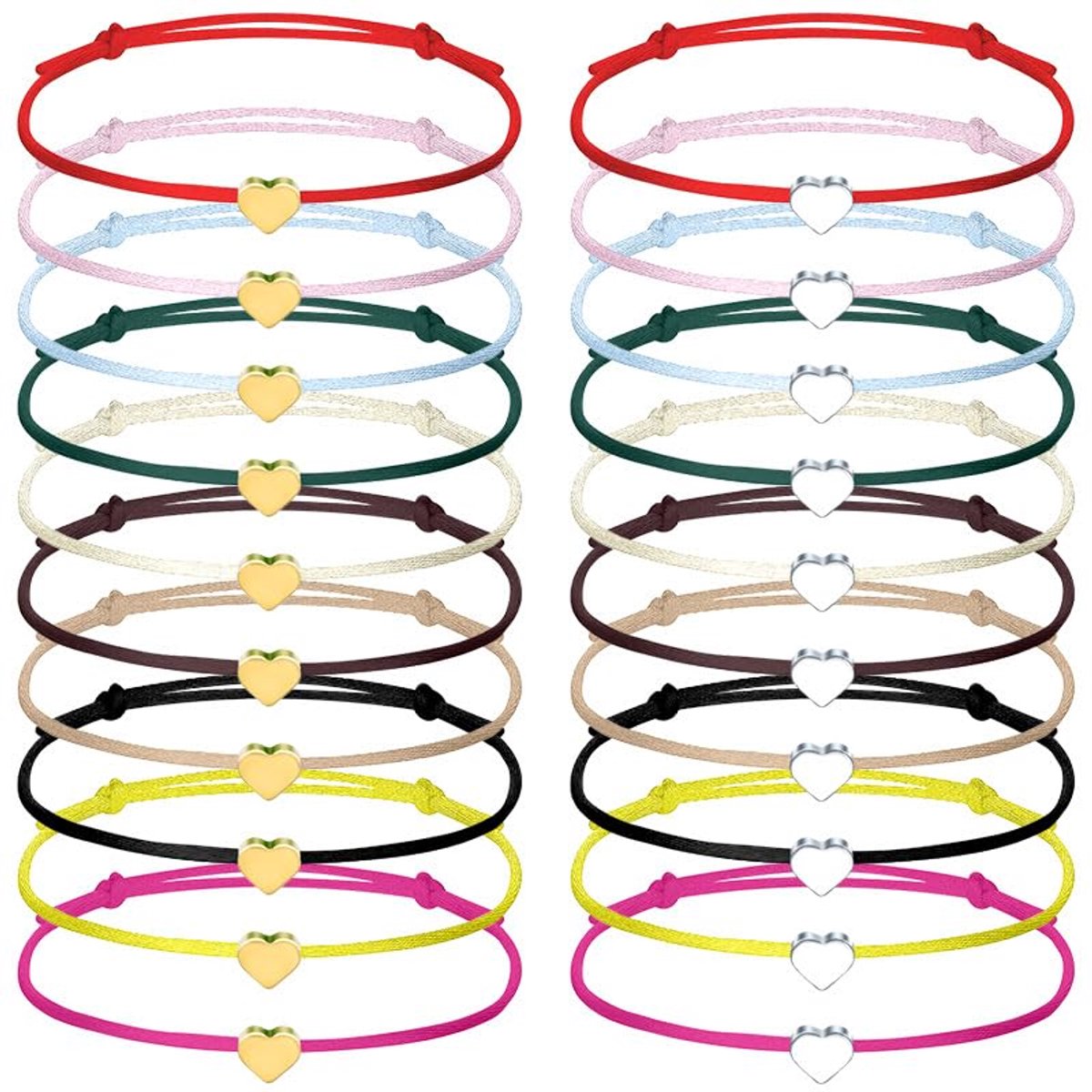 Dailygoods - 20 Hartvormige Vriendschapsarmbanden - Verstelbaar voor Kinderen en Vrouwen
