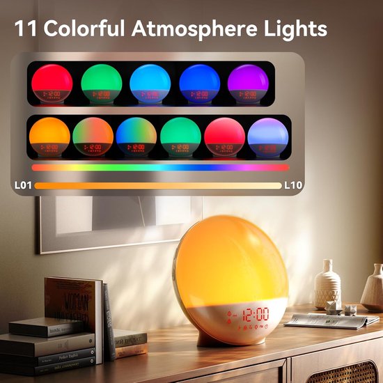Weklicht Zonsopgang - Wakkere lamp therapielicht - Rustig Wakker Worden - 10.000 Lux Lichttherapie - 11 Sfeerverlichting - Multicolor — afbeelding 5
