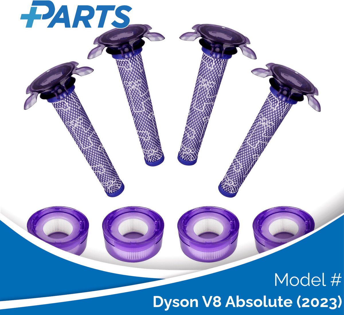 Dyson V8 Absolute (2023) Filters (8 Stuks, Plus.Parts® alternatief voor 965661-05 / 967478-05)