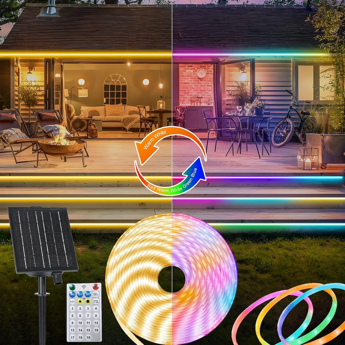 SnelShoppen - Dual Kleurwisselende LED Strip op Zonne-energie, 10 m, 360 LEDs, IP68 Waterdicht, Timer Afstandsbediening, Zelfklevende Lichtstrip voor