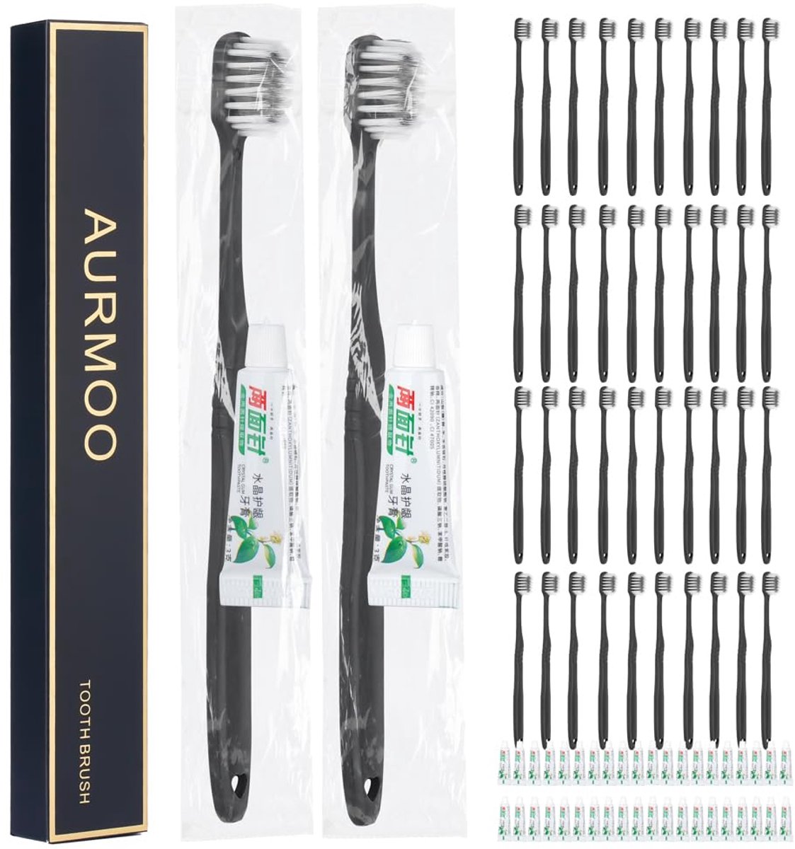 SnelShoppen - 40 x Reis Tandenborstels met Tandpasta, Eenmalige Tandenborstels voor Camping, Vakantie, Feest, Handig en Hygiënisch, Ideaal voor Kinder