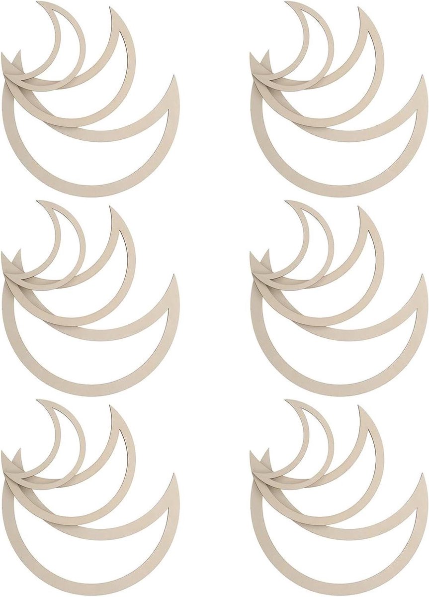 Dromenvanger Ringen - Maan Hoepels - Doe-het-zelf Decoratie - Natuurlijke Houtlook - 18 Stuks - Beige