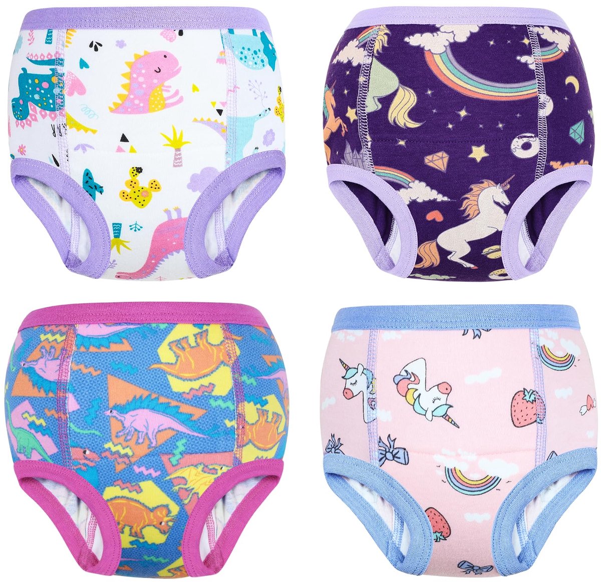 SnelShoppen - Potty Training Pants voor jongens en meisjes - 100% katoen - 4 stuks herbruikbaar toilettrainingsondergoed - absorberend - paars Dino &