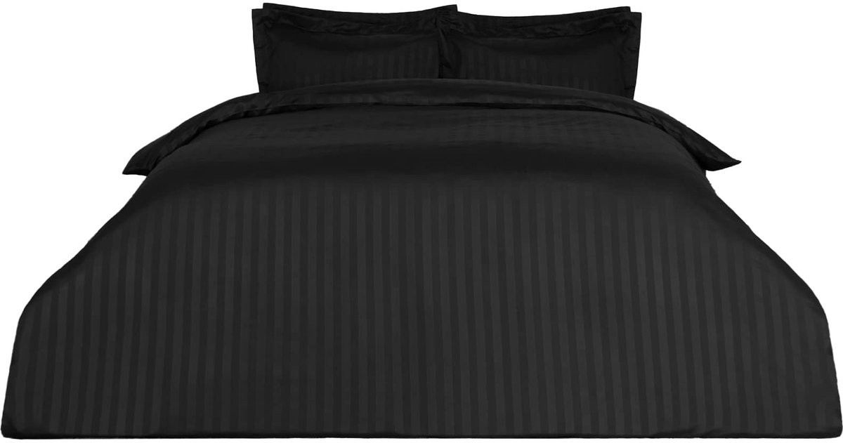SnelShoppen - Luxe Satijnen Streep Dekbedovertrek Set met Kussensloop - Zwart - Tweepersoons Beddengoed voor Slaapkamer, Comfort en Stijl