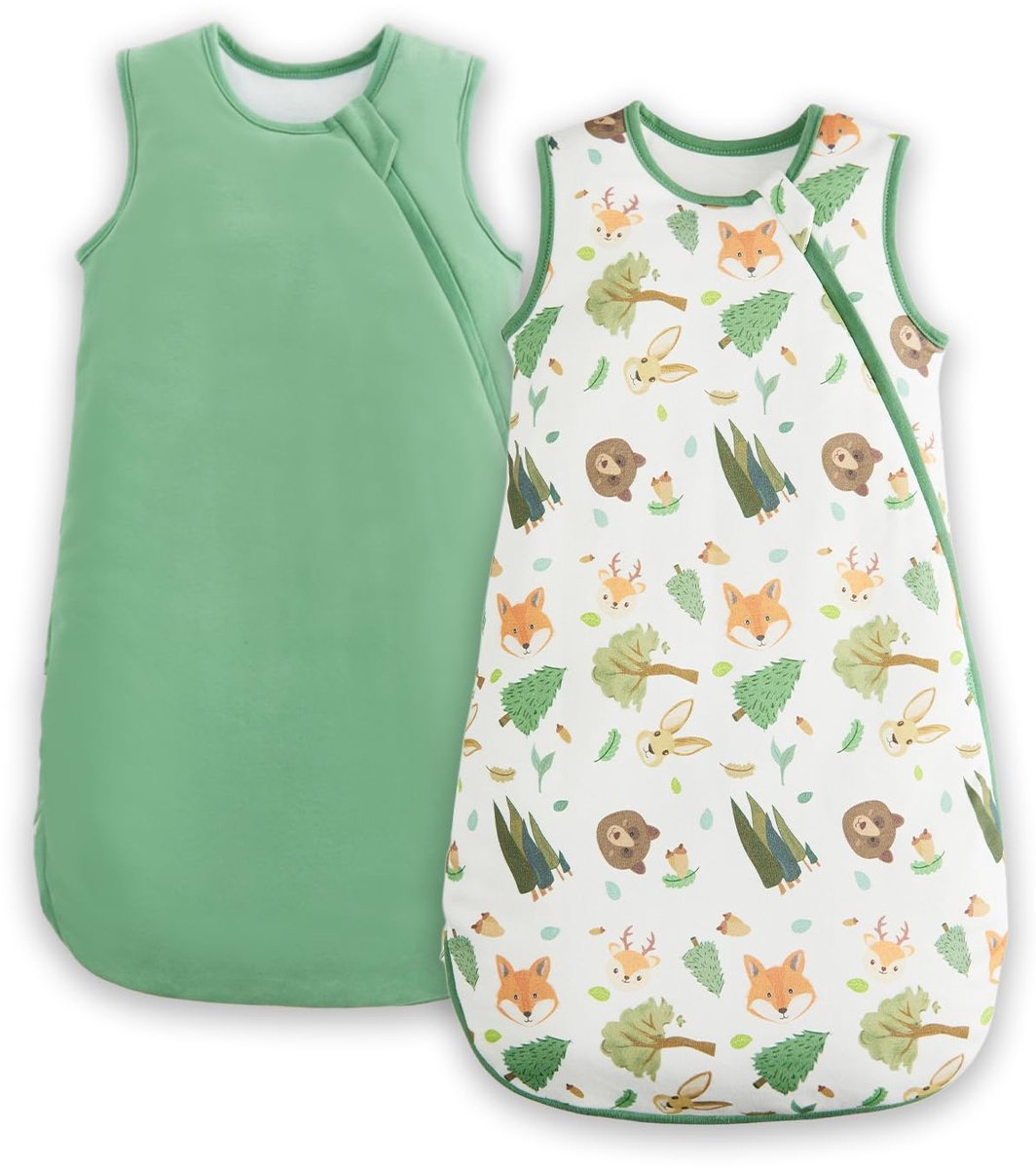 SnelShoppen - Babyslaapzak 2 Stuks, TOG, J-vormige Dubbele Ritssluiting, Dubbellaags Katoenen Slaapzak voor Baby's, Vossengroen, 12-18 Maanden