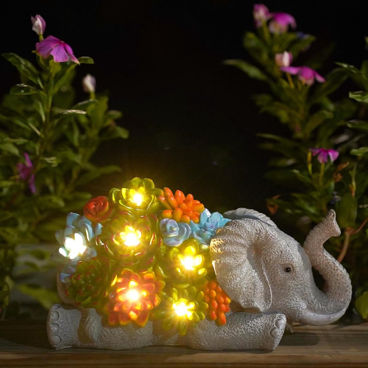 SnelShoppen - Yeomoo Olifant Tuindecoratie met Solar Lampen, Buitenfiguren met Vetplanten, Lichtketting voor Tuin, Balkon, Woonkamer Cadeaus voor Mama
