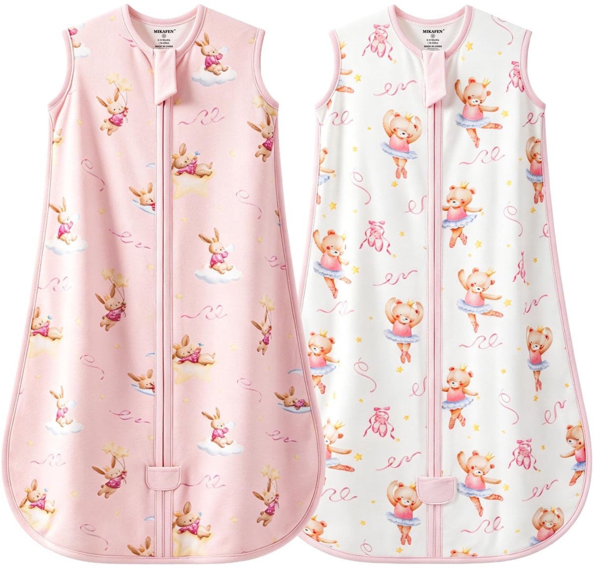 SnelShoppen - Babyslaapzak voor de zomer, 0,5 tog, katoen, 2 stuks, roze, zomerslaapzak voor jongens en meisjes, geschikt voor 6-14 maanden, ideaal vo