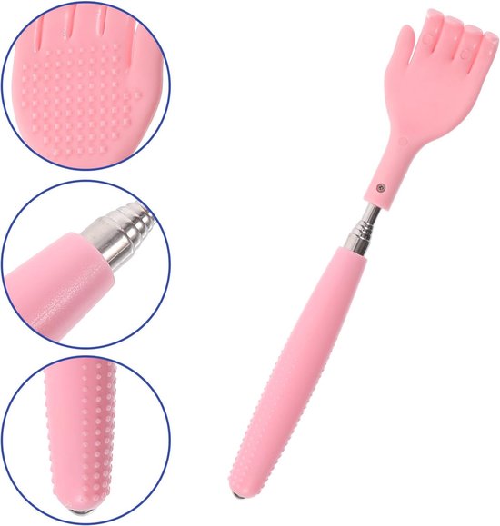 Telescopische Rugkrabber - Uitschuifbare Krabber - Jeuk Verlichten - Roestvrijstalen Handvat - 20.5 cm - Roze — afbeelding 5