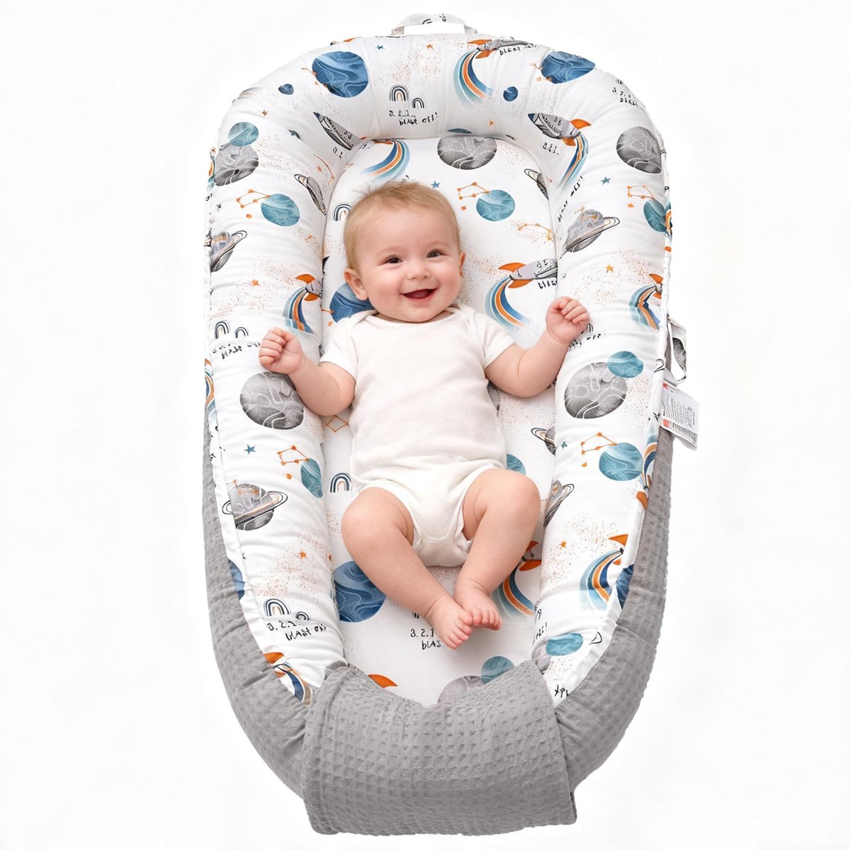 SnelShoppen - GloTika Babynest - Ademend en Zacht Ligstoeltje voor Pasgeborenen 0-24 Maanden - Ideaal voor Thuis en Reizen - Schattig Patroon - Baby E