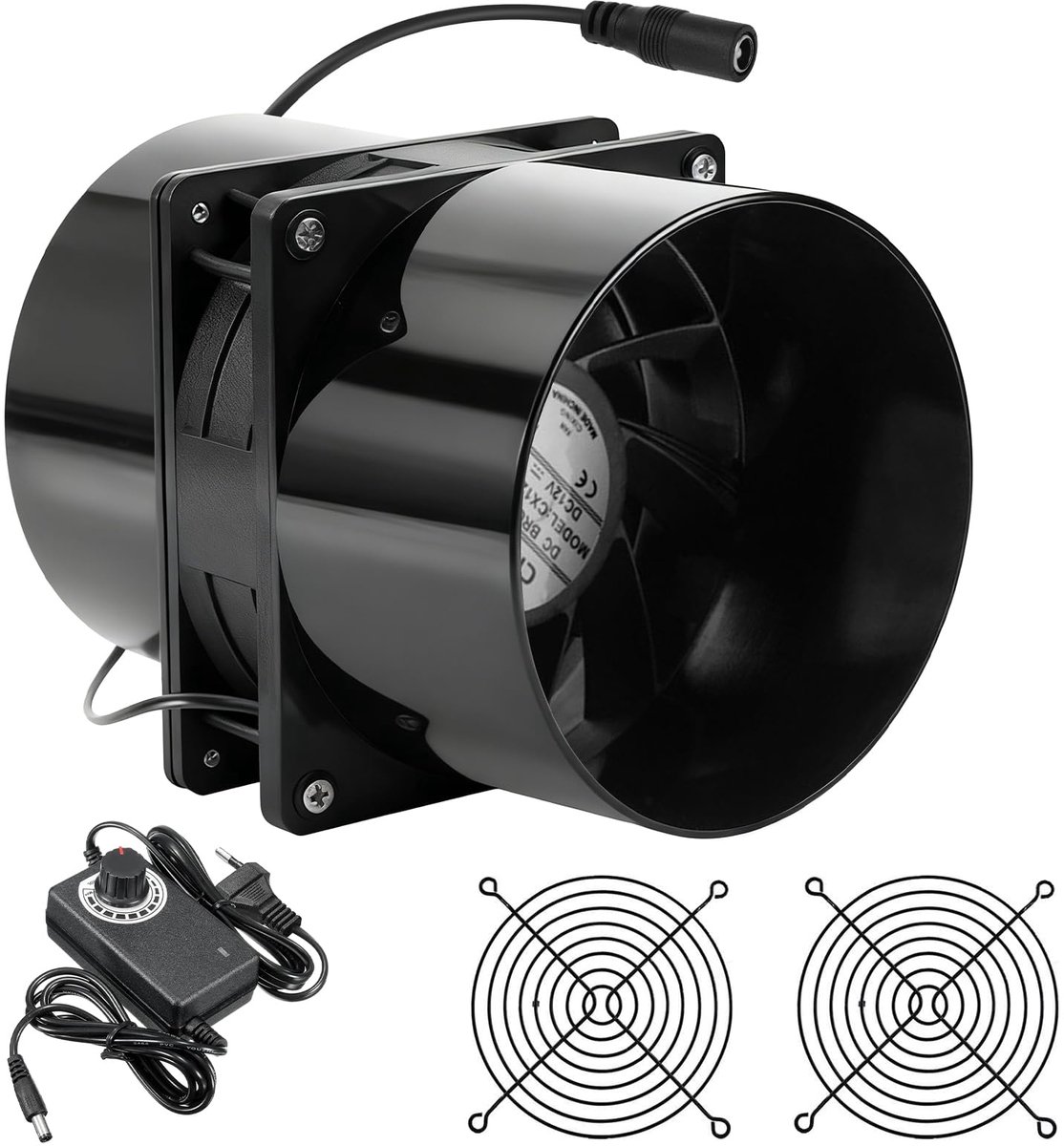 SnelShoppen - DC 12 V Buisventilator 100 mm - Axiale Ventilator voor Badkamer, Keuken, Garage en Kas - Regelbare Afvoerventilator voor Luchtcirculatie