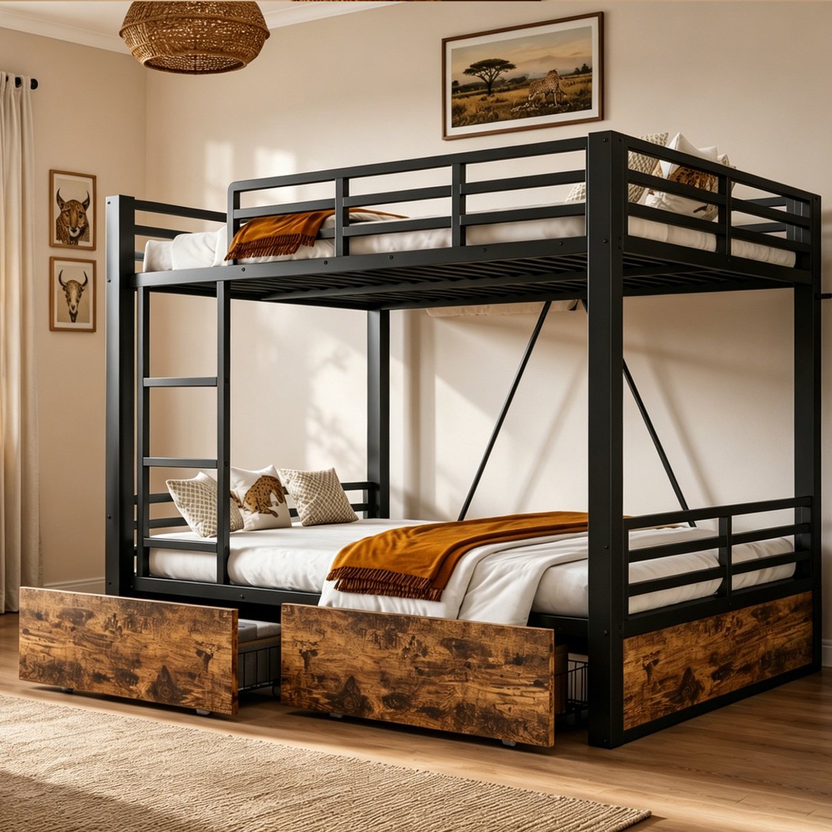 MODFU Stapelbed - Met Lades En Ladder - Zwart - Metaal