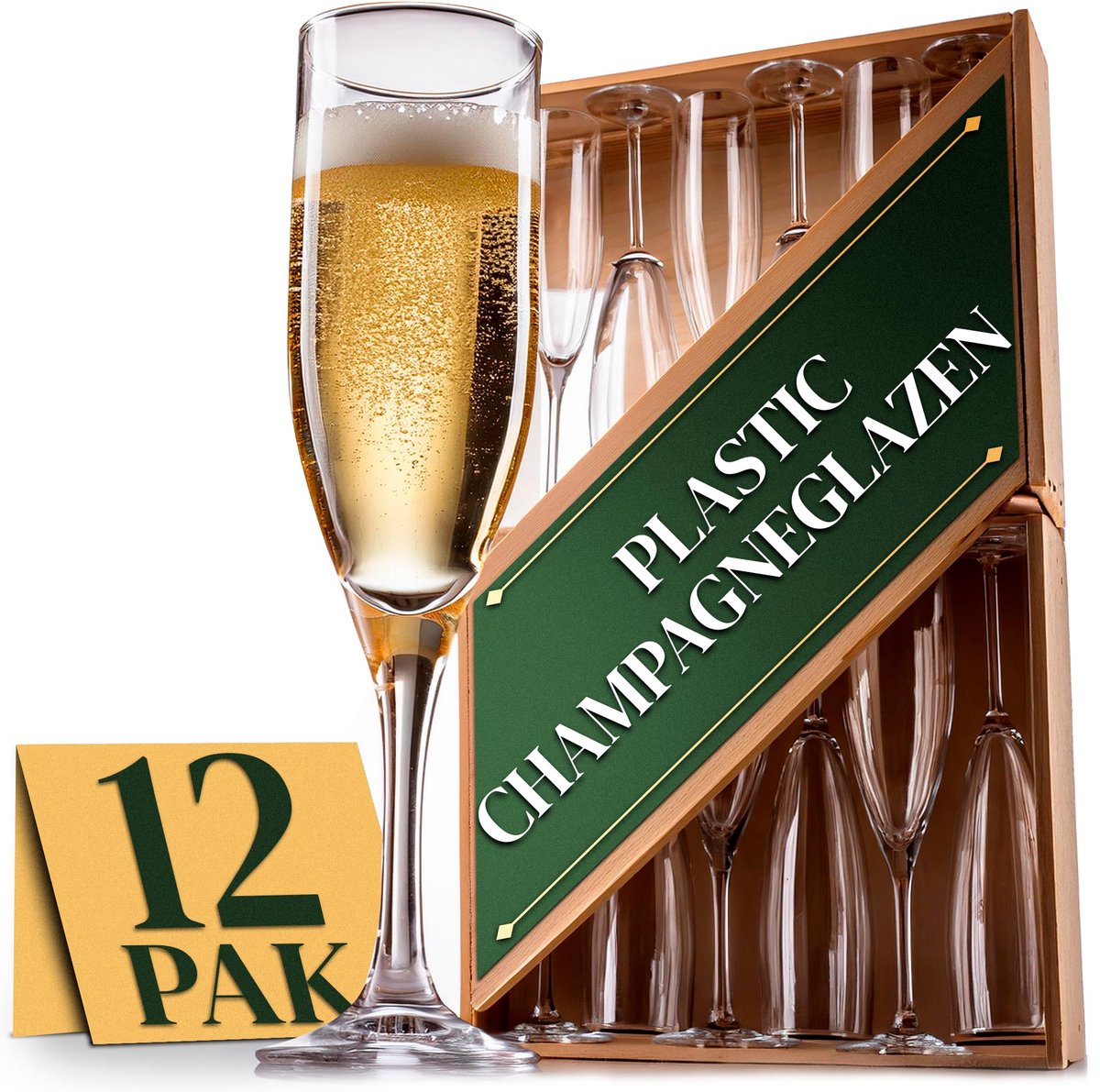 SnelShoppen - 12 Onbreekbare Plastic Champagneglazen 150ml - Herbruikbare Wijnglazen voor Bruiloften, Verjaardagen, Feesten, Kerstmis en Cocktailparti