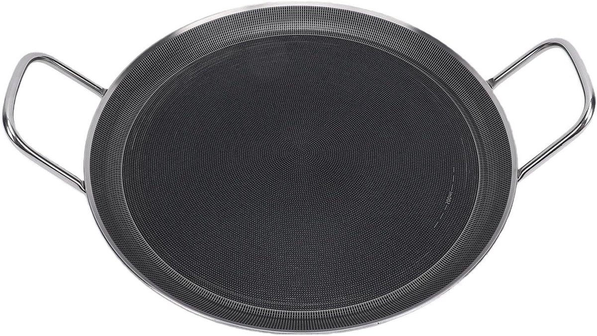 Koekenpan Roestvrij Staal - Pannenkoekenpan Crêpepan - Klassieke Gerechten Maken - Dubbele Handgrepen Anti-aanbak - 30 cm Diameter - Zilver