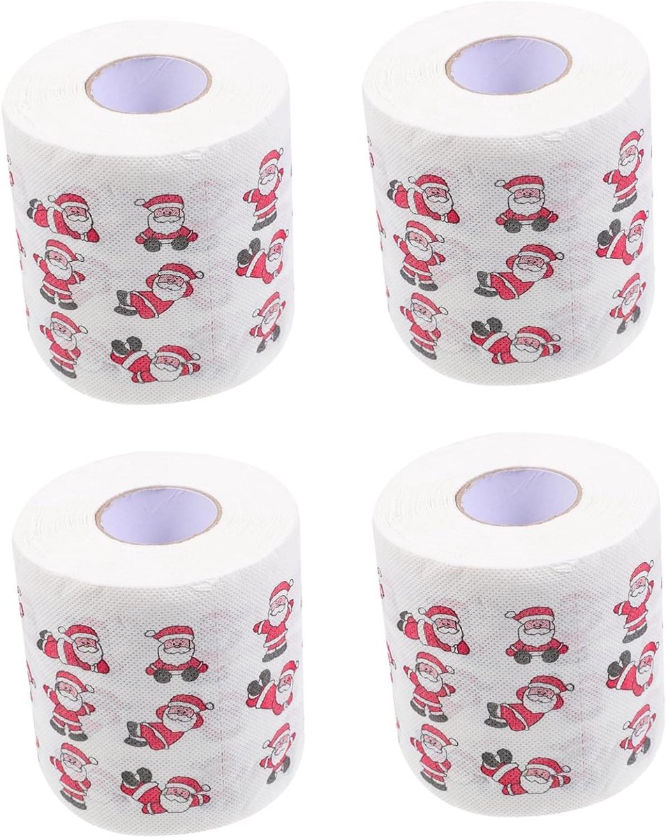 Kerst Toiletpapier Rollen - Feestelijke Servetten - Kerstsfeer Creëren - Creatief Gedecoreerd - 4 Rollen - Wit