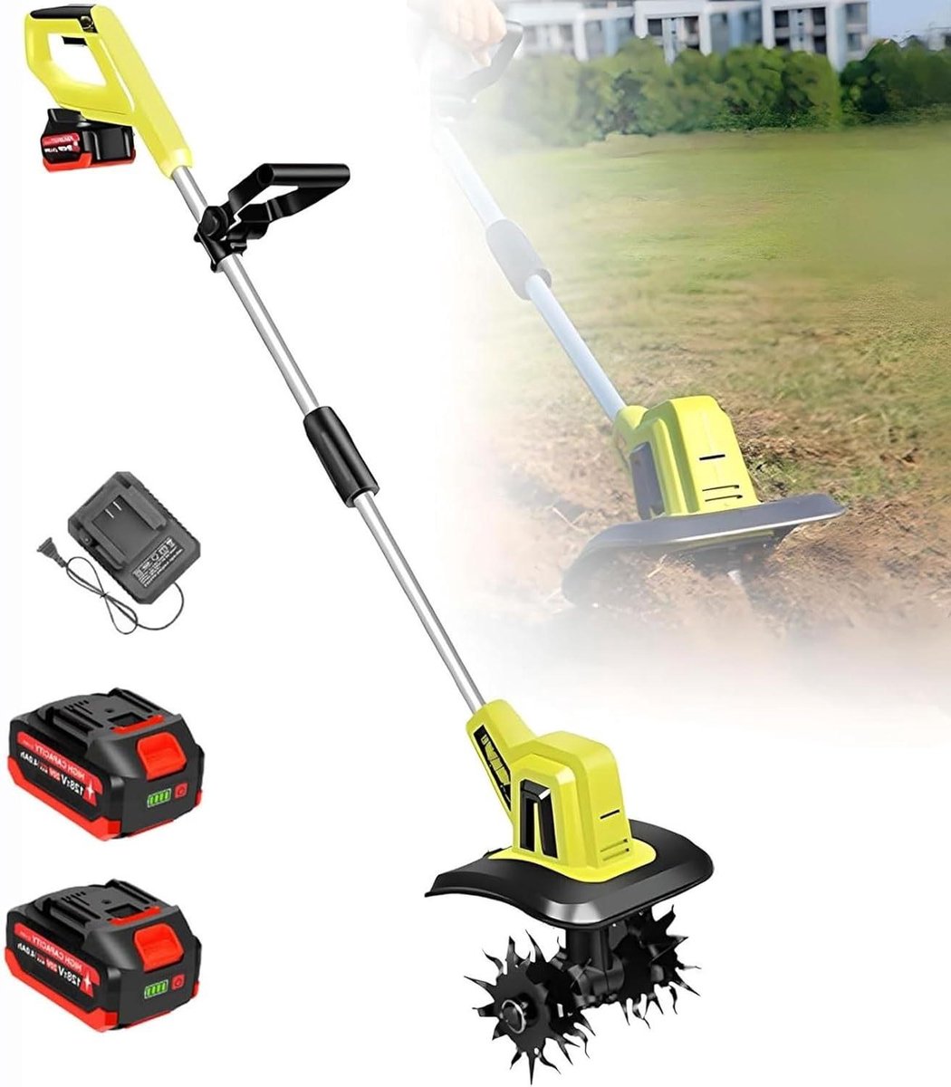 Elektrische Tuinfrees - Snoerloze Grondfrees - Bodem Losmaken - Dubbelschakelaar Veiligheid - 25 cm Werkbreedte - One Color