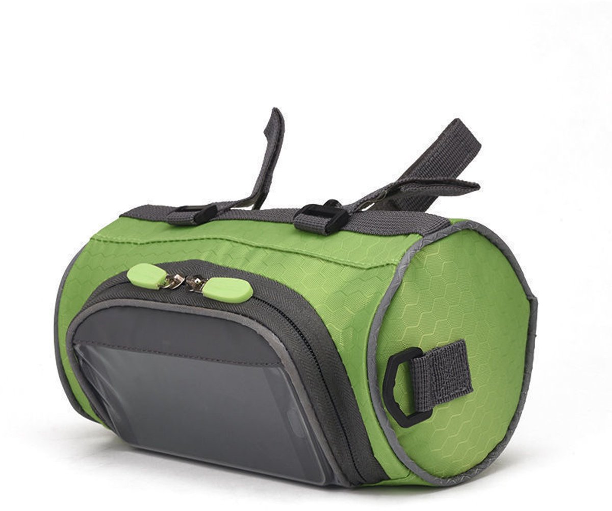 Groene Waterdichte Fiets Stuurtas Met Smartphonehouder - Waterdichte Ritssluiting - Antislipt Klittenband Montage - Schokabsorberende Binnenvulling - Compact Opbergformaat